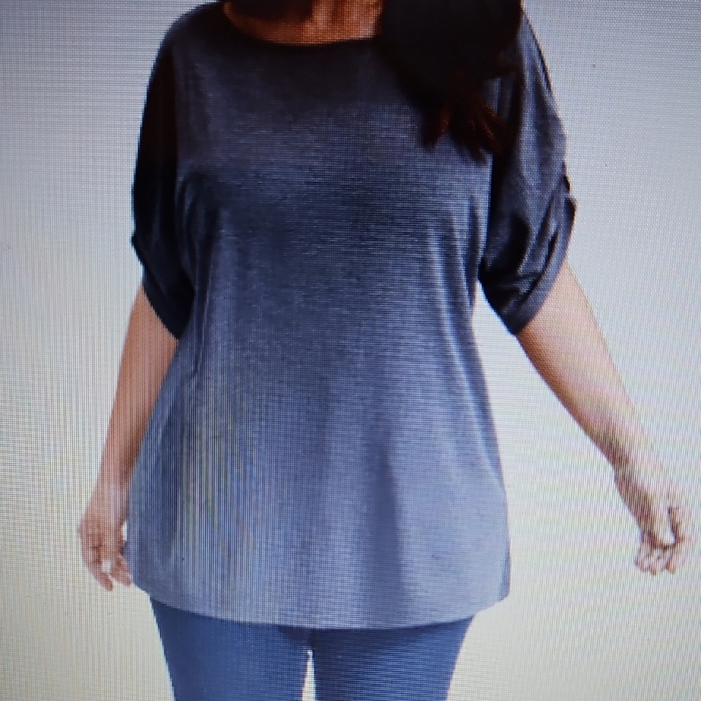 Bloom Chic NWT solid Dim Gray Oversized Relaxed T-Shirt Gathered Sleeve 22-24 3X
